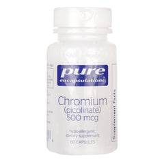 PRN116 | White bottle of Pure Encapsulations Chromium (picolinate) 500 mcg dietary supplement, 60 capsules