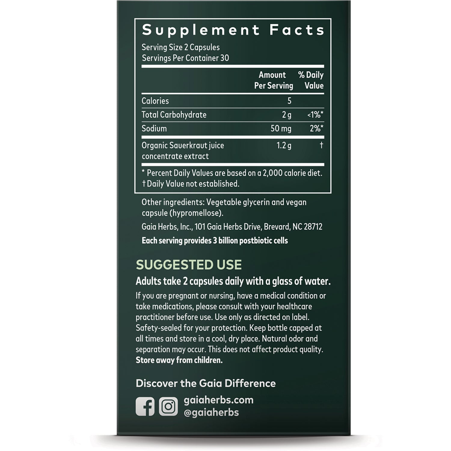 GH156 | Back label with Supplement Facts, ingredients, suggested use and company contact info