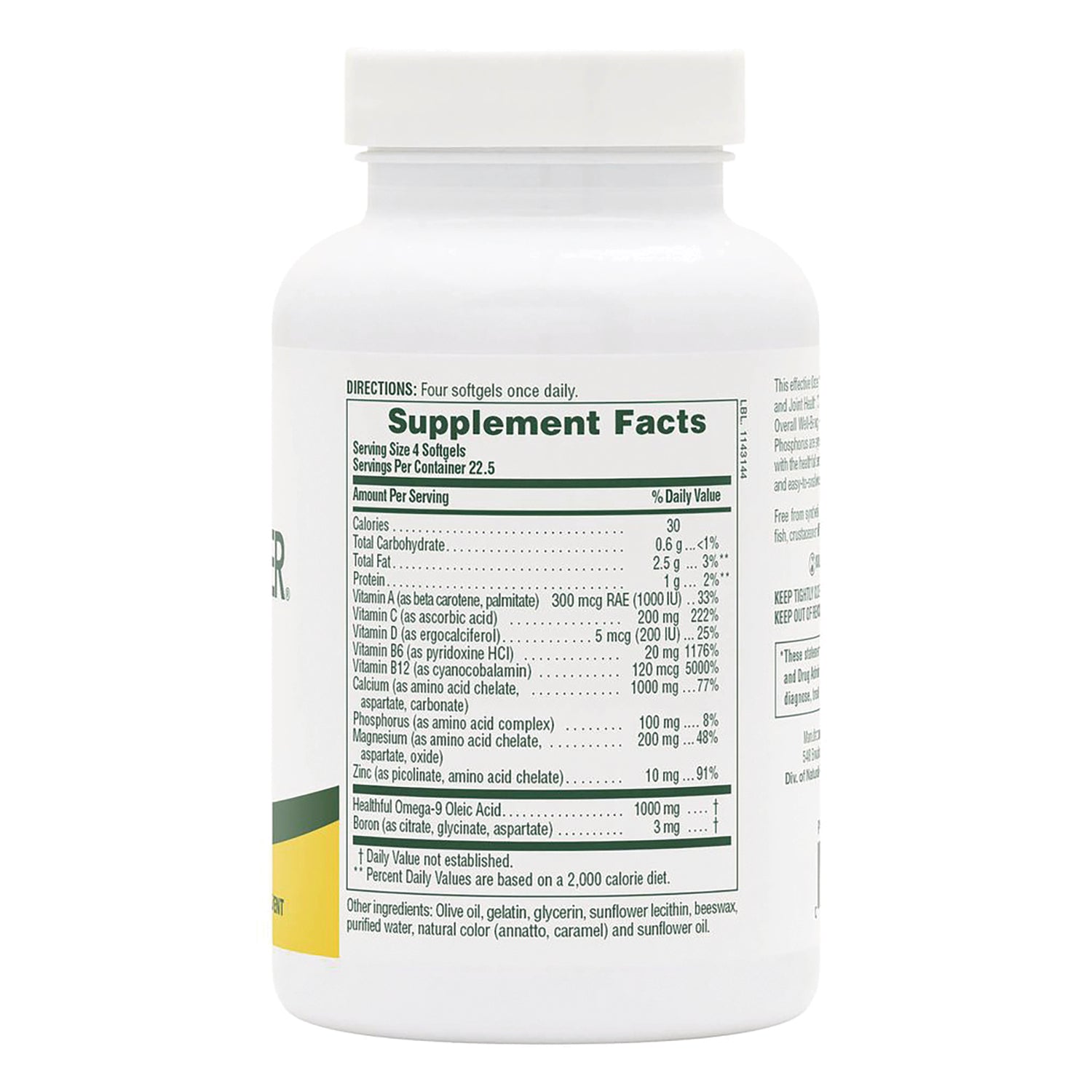 NTP133 | Back label showing Supplement Facts panel and ingredient list on white bottle