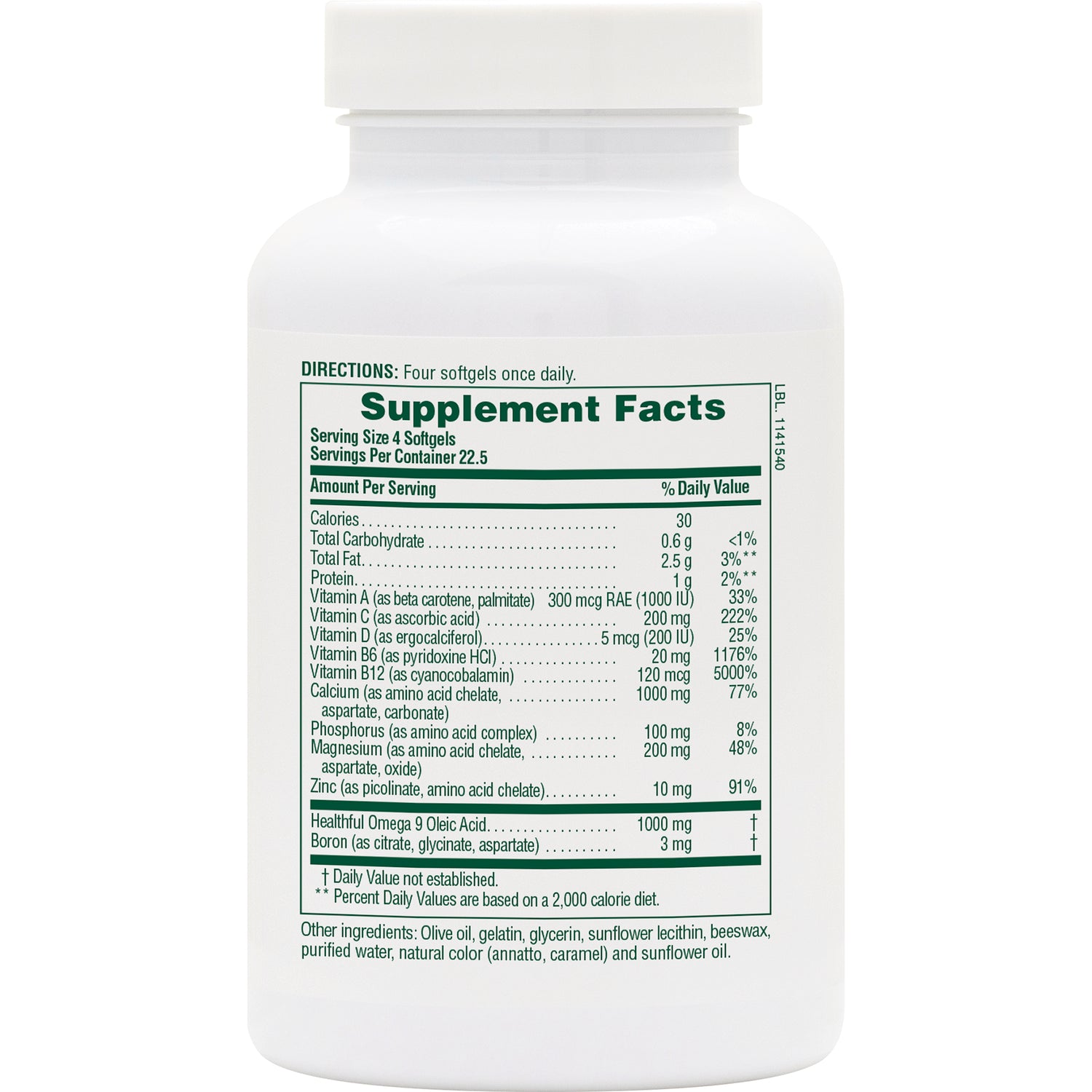 NTP133 | Back label showing Supplement Facts panel and ingredient list on white bottle