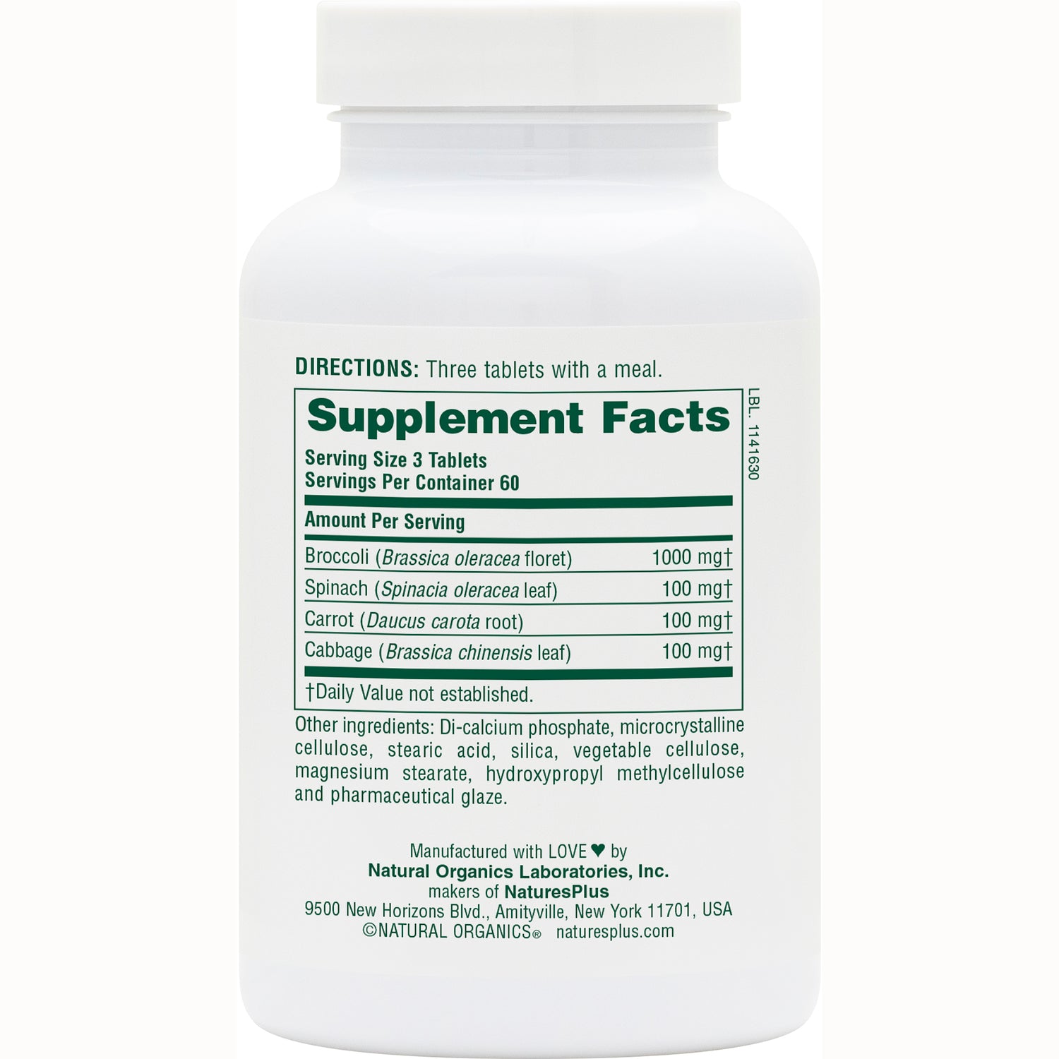 NTP172 | Back label with Supplement Facts showing serving size 3 tablets, ingredient list and manufacturer info