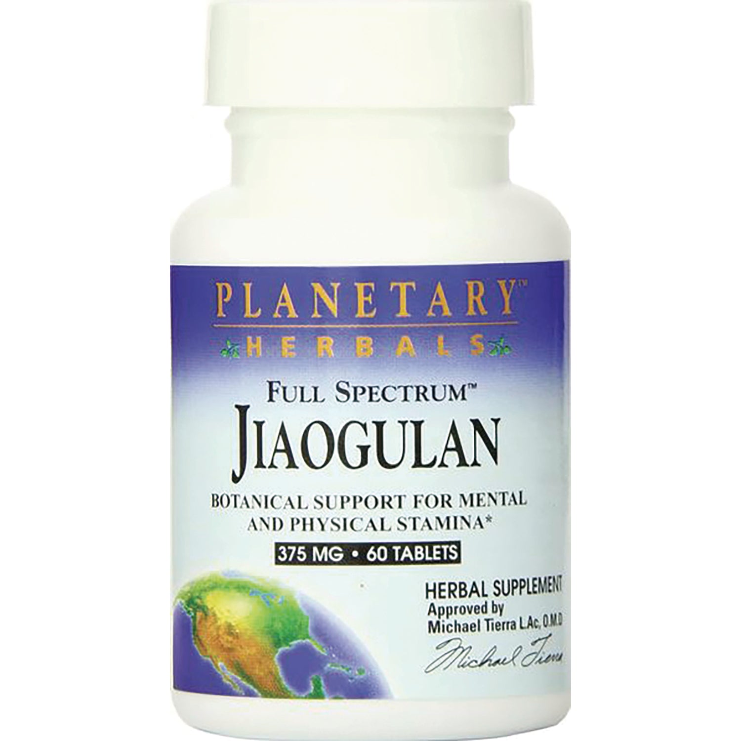 PF117 | White Planetary Herbals bottle labeled JIAOGULAN full spectrum, 375 mg 60 tablets