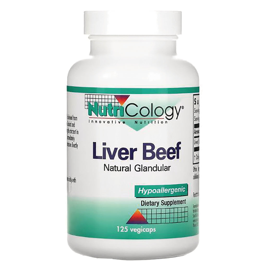 NCL005 | Nutricology Liver Beef natural glandular dietary supplement bottle, 125 vegicaps, hypoallergenic - Thumbnail