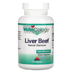 NCL005 | Nutricology Liver Beef natural glandular dietary supplement bottle, 125 vegicaps, hypoallergenic