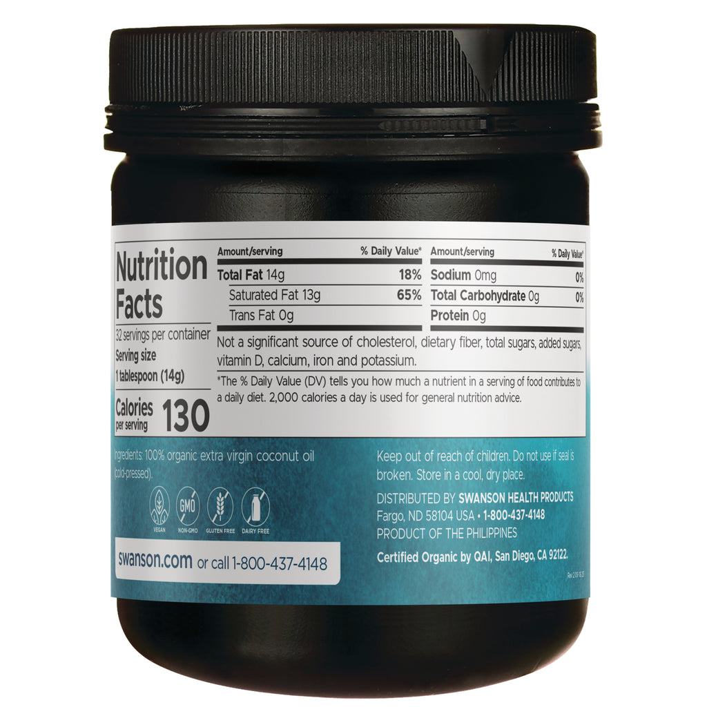 SWF035 | Nutrition Facts label for certified organic extra virgin coconut oil, 1 tbsp (14 g), 130 calories - Thumbnail