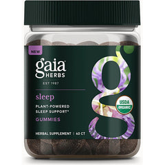 GH143 | Gaia Herbs Sleep plant-powered gummy supplement bottle with dark green label and USDA Organic badge, 40 ct