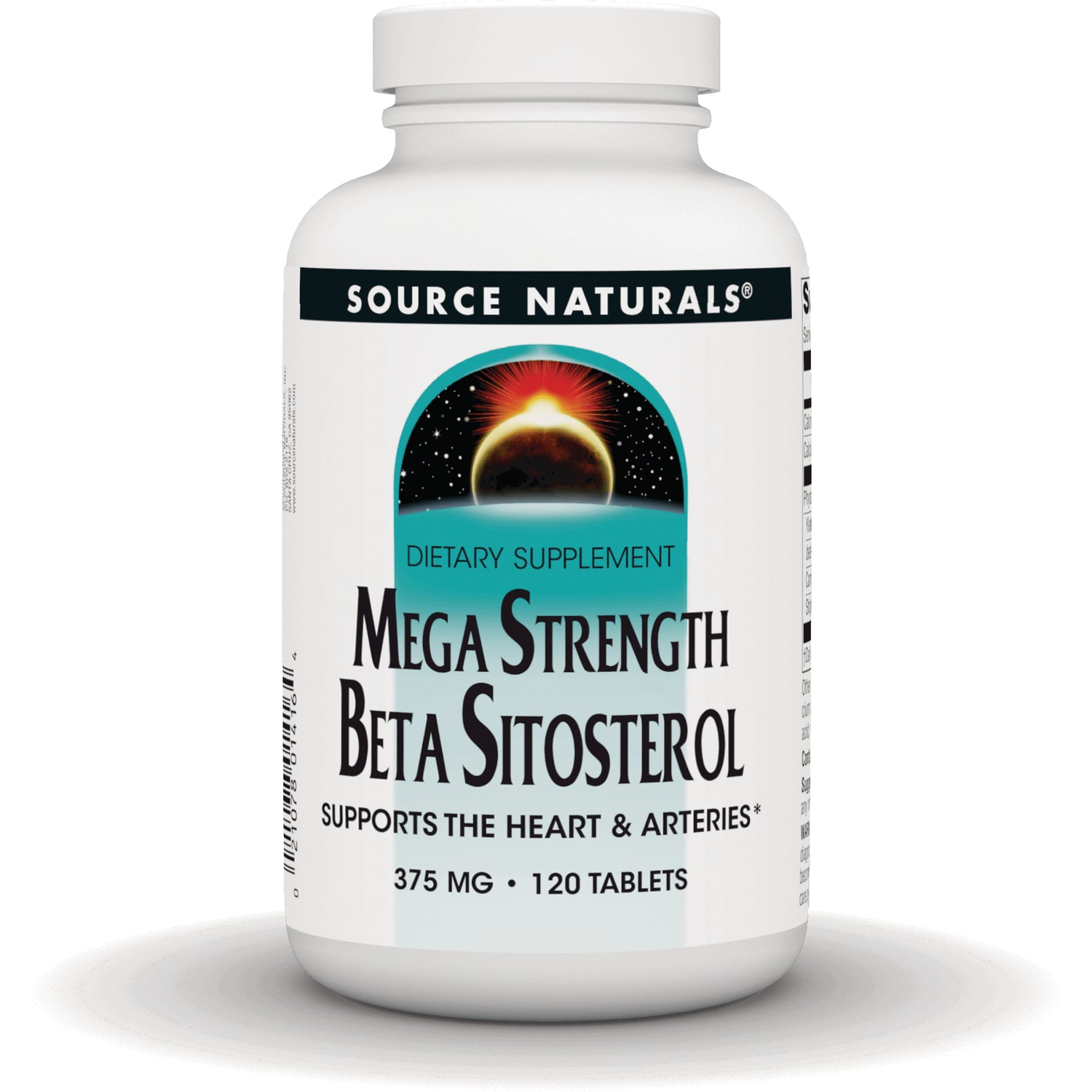 SN101 | Source Naturals Mega Strength Beta Sitosterol dietary supplement bottle, 375 mg, 120 tablets