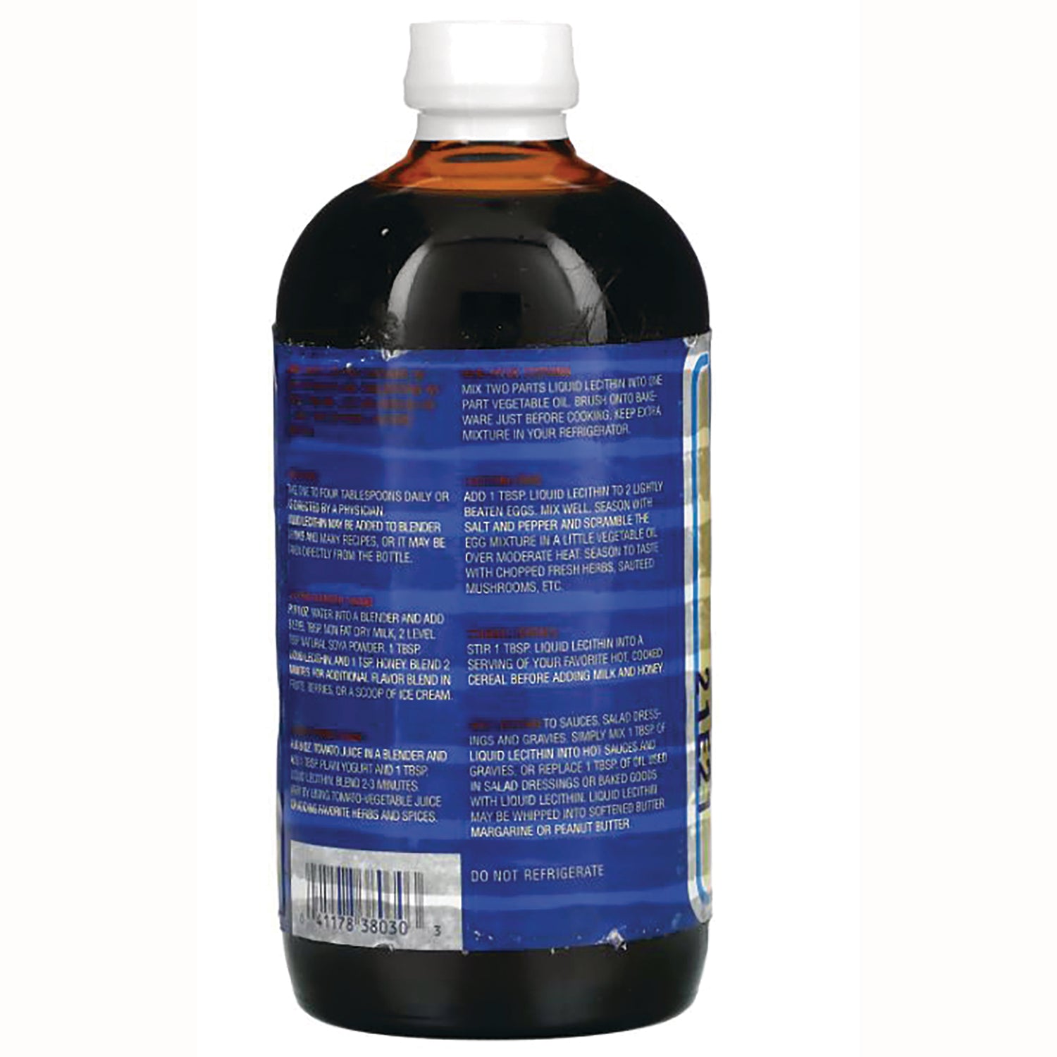 FRN002 | Back of amber bottle with blue label showing ingredients text, barcode, and DO NOT REFRIGERATE warning