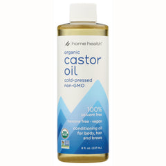 HT008 | bottle of Home Health organic castor oil, cold-pressed non-GMO, conditioning oil for body, hair and brows, 8 fl oz
