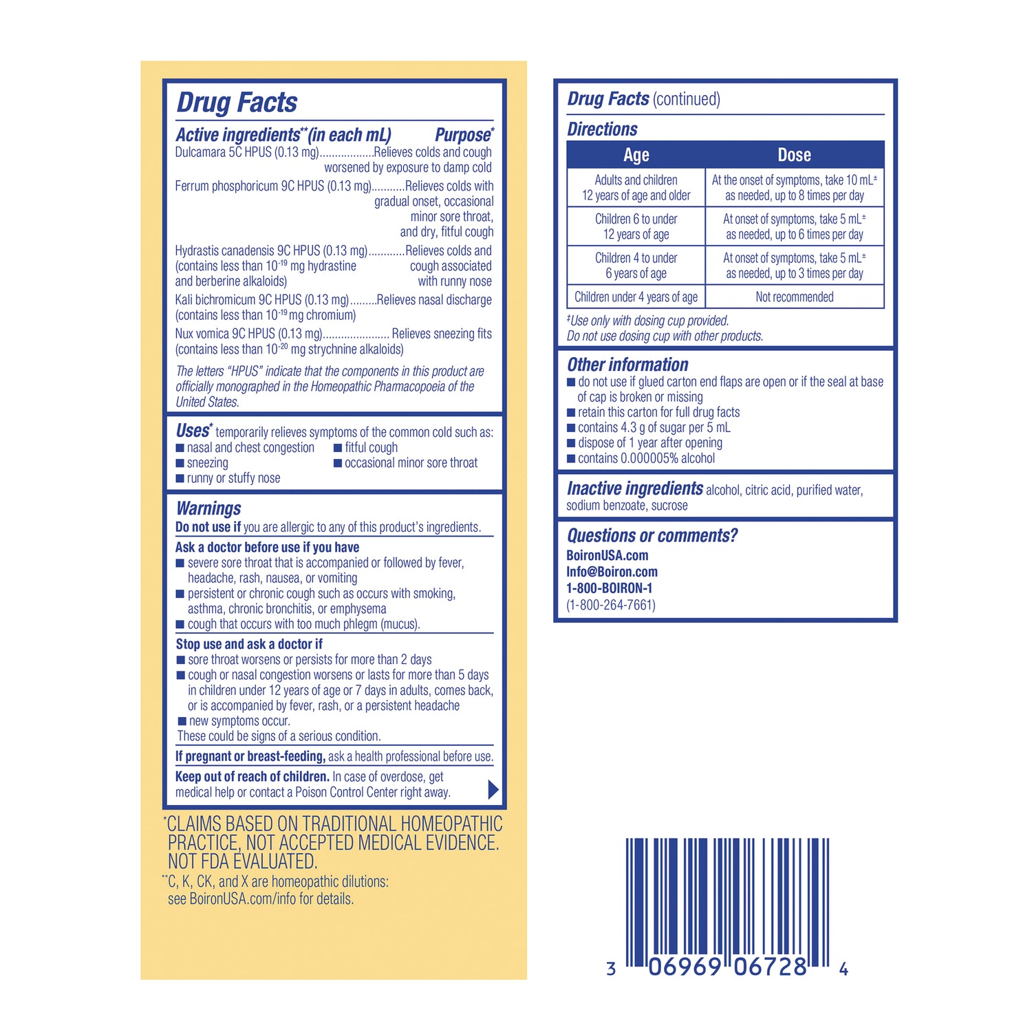 BRN136 | Back panel showing drug facts, active ingredients, directions, warnings, and barcode