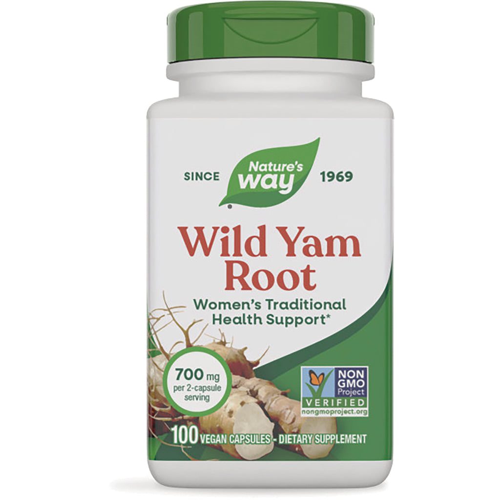 NW274 | Nature's Way Wild Yam Root bottle, front label showing 100 vegan capsules and 700 mg per 2-capsule serving - Thumbnail