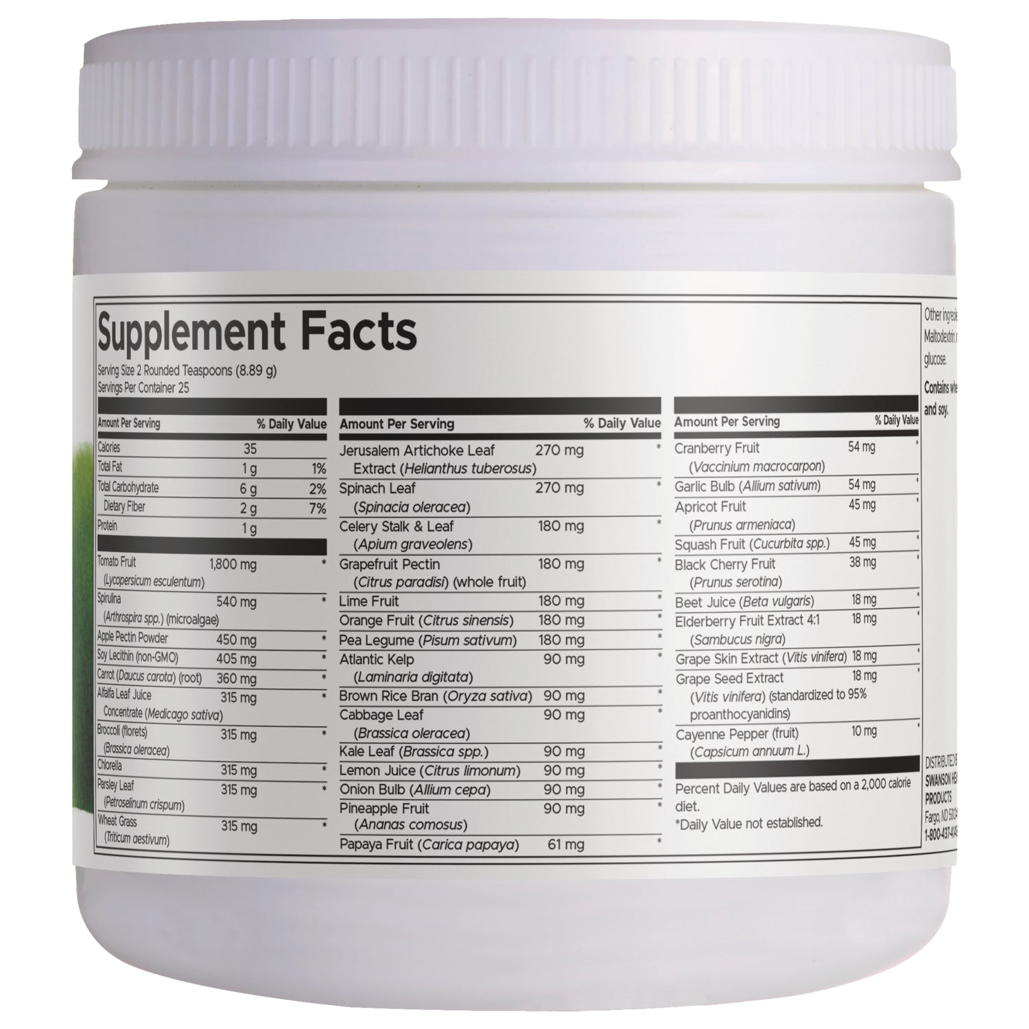 SWR060 | Supplement Facts panel on back of white supplement powder jar