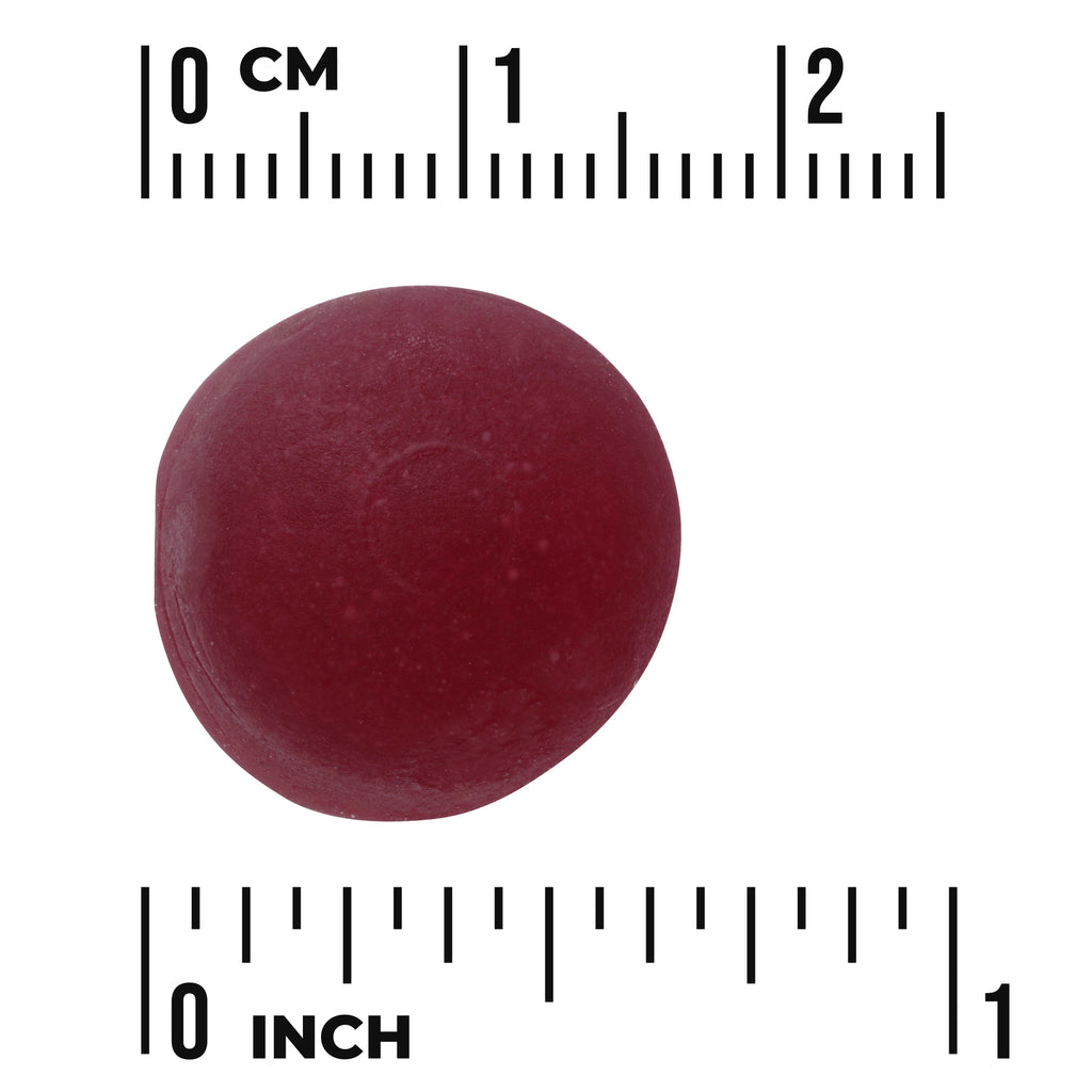 SW1846 | Red round gummy shown to scale with centimeter and inch rulers - Thumbnail
