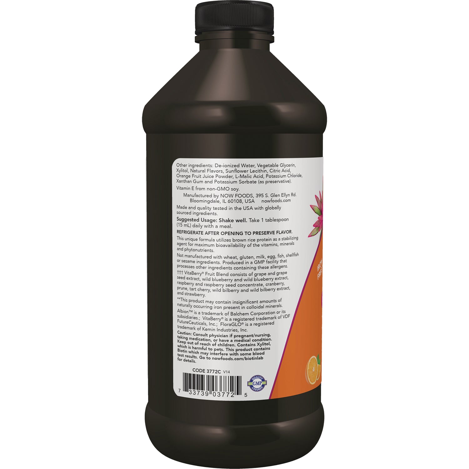 NWF251 | Back label of brown supplement bottle showing ingredients, directions, and barcode