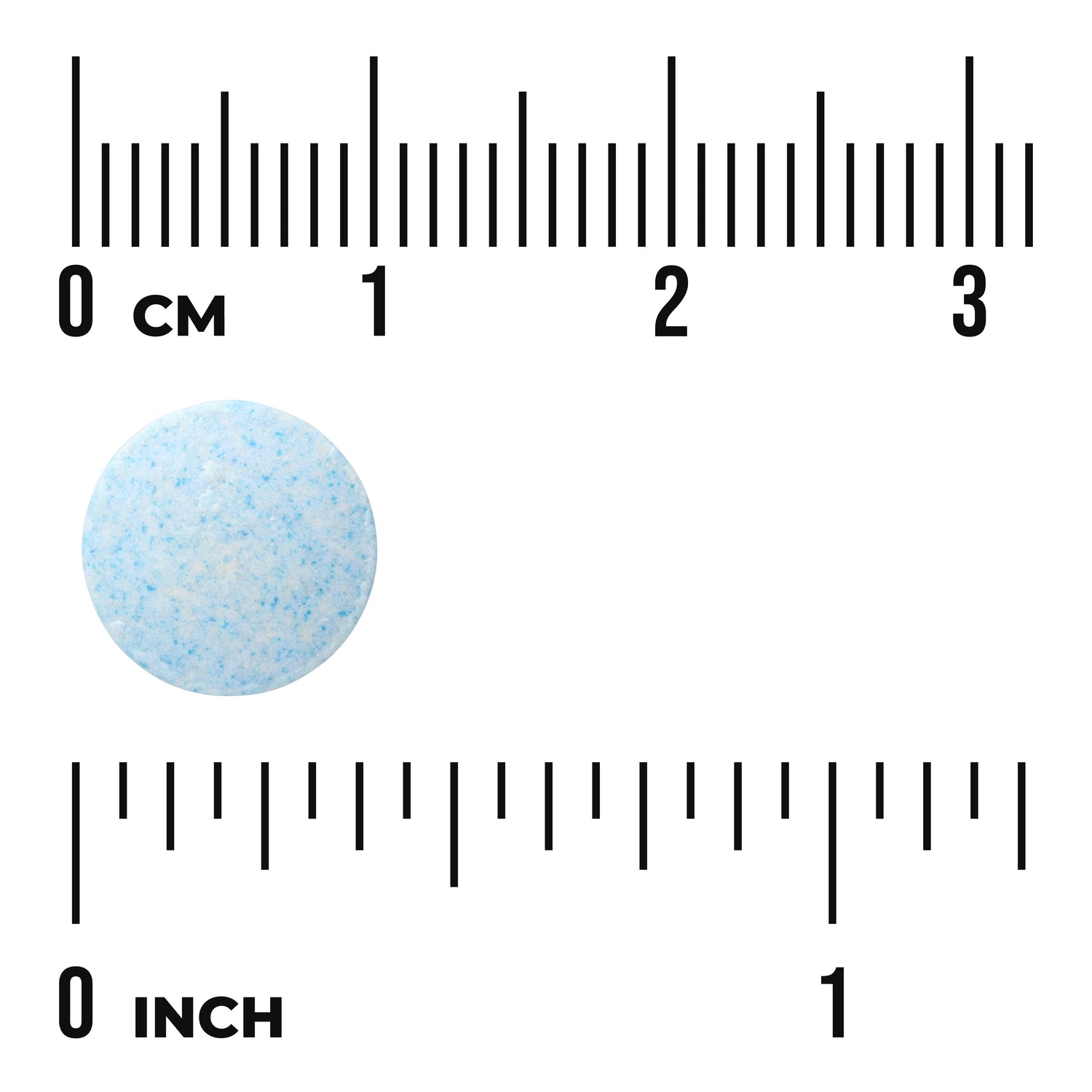 SW223 | Round blue speckled tablet with size rulers in inches and centimeters