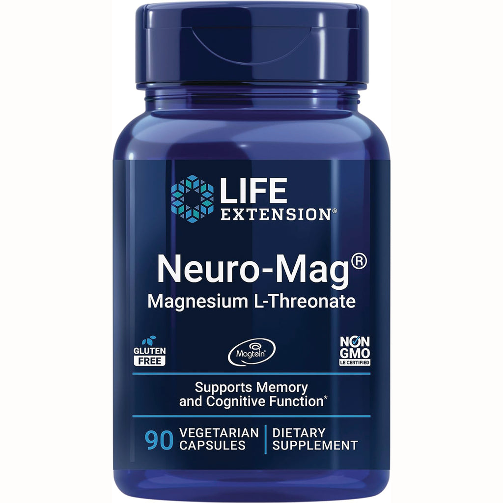 LE182 | Life Extension Neuro-Mag magnesium L-Threonate bottle, 90 vegetarian capsules, supports memory and cognitive function - Thumbnail