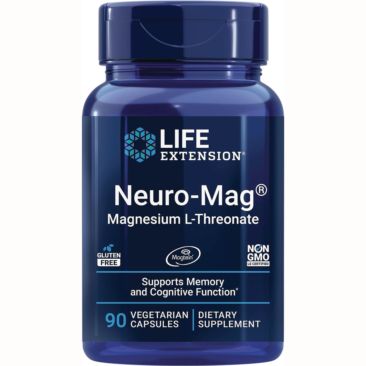LE182 | Life Extension Neuro-Mag magnesium L-Threonate bottle, 90 vegetarian capsules, supports memory and cognitive function