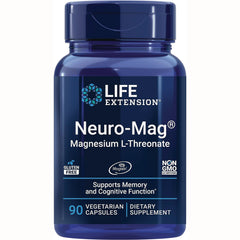 LE182 | Life Extension Neuro-Mag magnesium L-Threonate bottle, 90 vegetarian capsules, supports memory and cognitive function