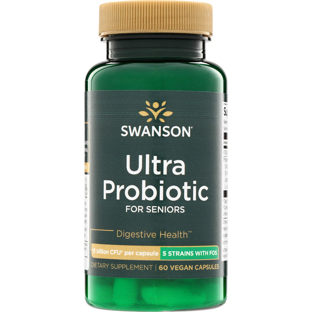 SWA048 | Swanson Ultra Probiotic for Seniors bottle, 60 vegan capsules, 15 billion CFU per capsule, 5 strains with FOS - Thumbnail