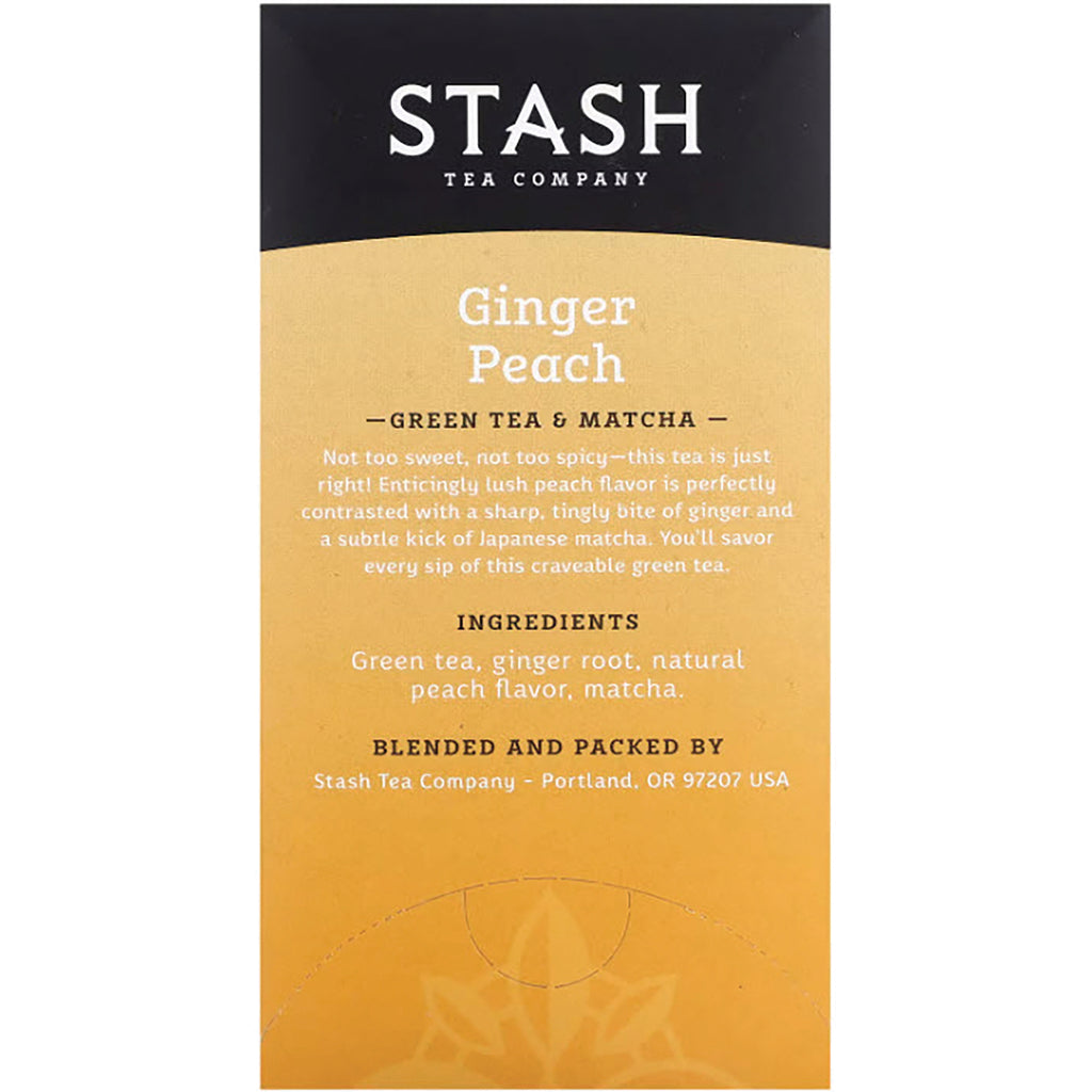 STH008 | Back of Stash Ginger Peach Green Tea & Matcha box with ingredients and company info - Thumbnail