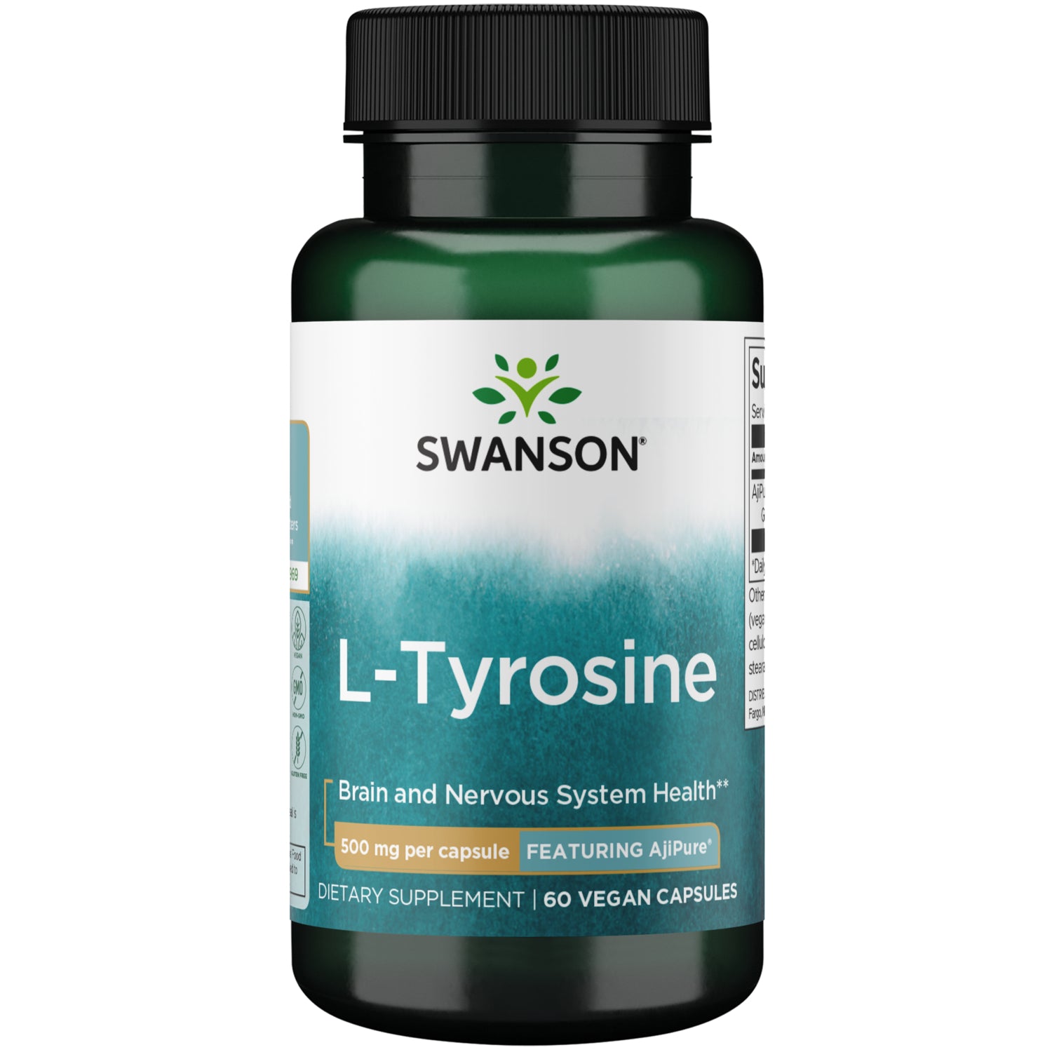 SWU513 | Four Swanson L-Tyrosine supplement bottles front view with L-Tyrosine label and 60 veggie caps text visible