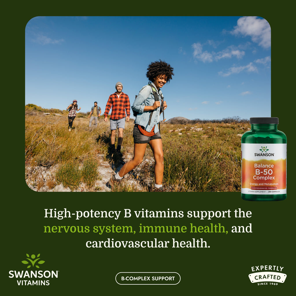 SW058 | Hikers with bottle image of High potency B vitamins support the nervous system, immune health and cardio - Thumbnail