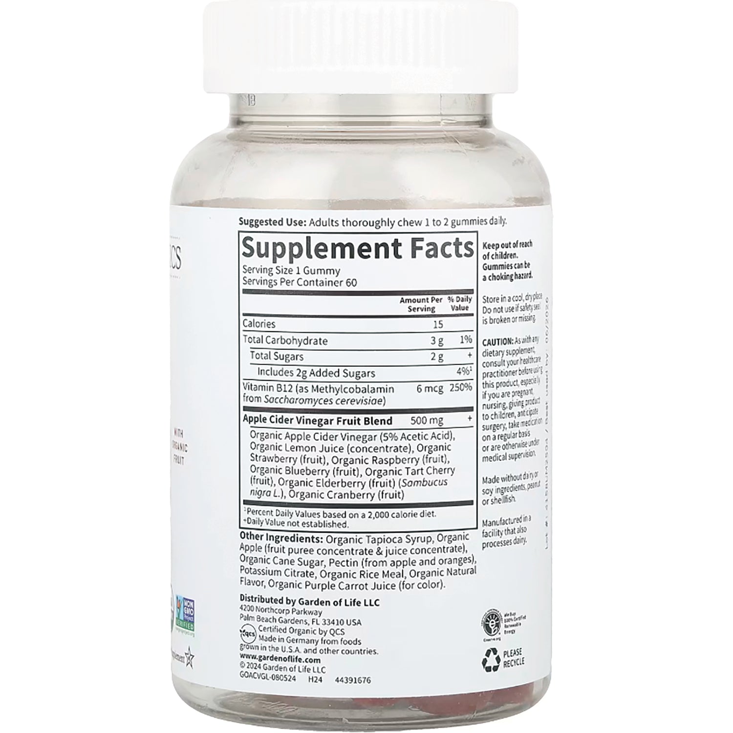 GLF343 | back of clear supplement bottle showing Supplement Facts label and ingredient panel