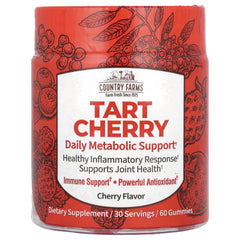 CFR025 | Country Farms Tart Cherry supplement jar front label, cherry flavor, 60 gummies