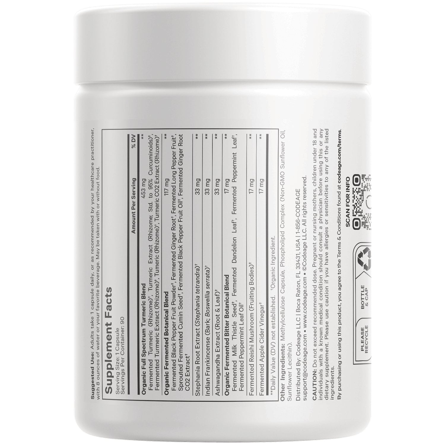 CDG014 | back of white supplement jar showing Supplement Facts panel and ingredient list