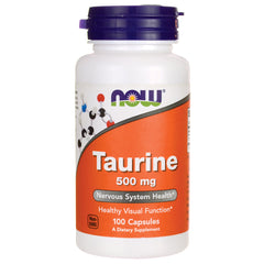 NWF102 | NOW Taurine 500 mg supplement bottle with orange label, 100 capsules