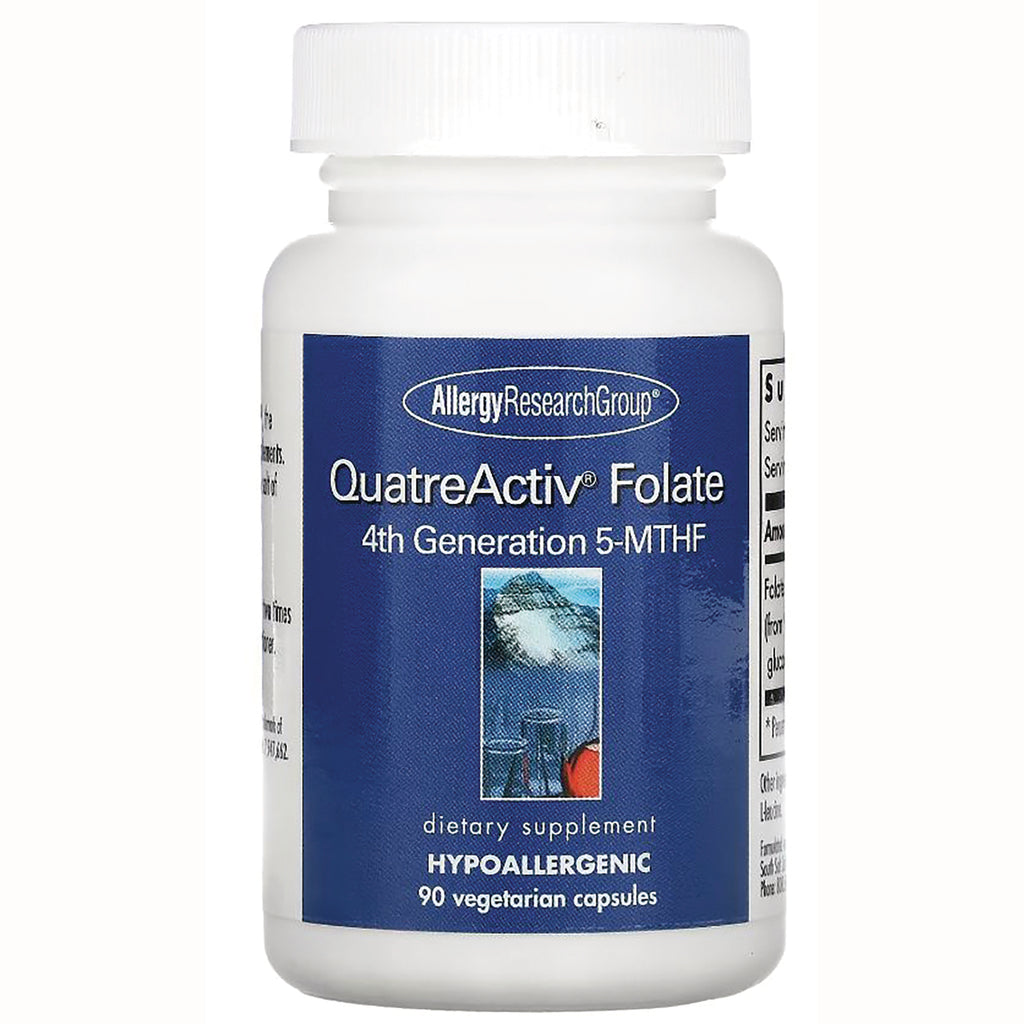 ARG090 | QuatreActiv Folate bottle labeled 4th Generation 5-MTHF hypoallergenic 90 vegetarian capsules - Thumbnail