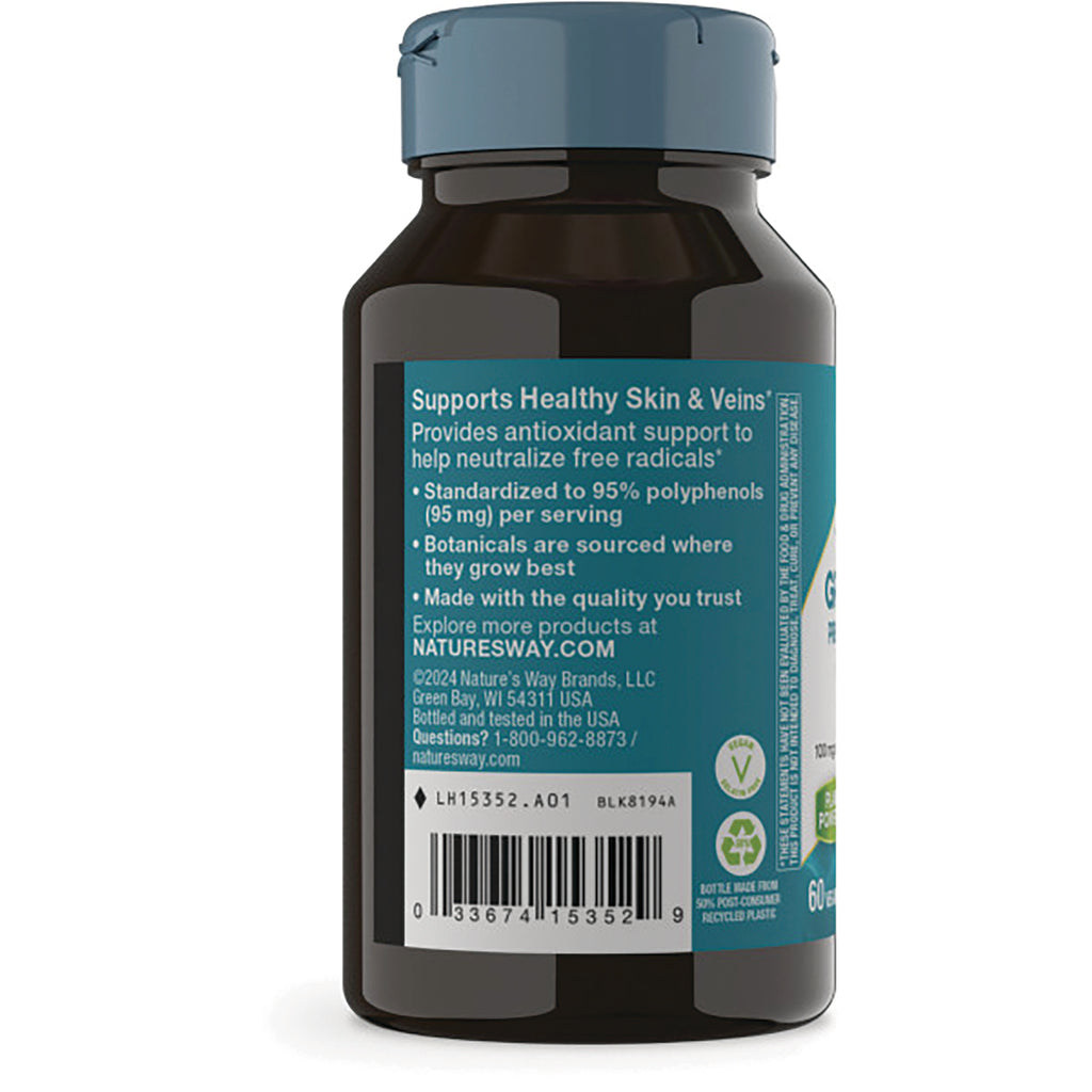 NW768 | back of brown supplement bottle showing label Supports Healthy Skin & Veins, barcode and company information - Thumbnail