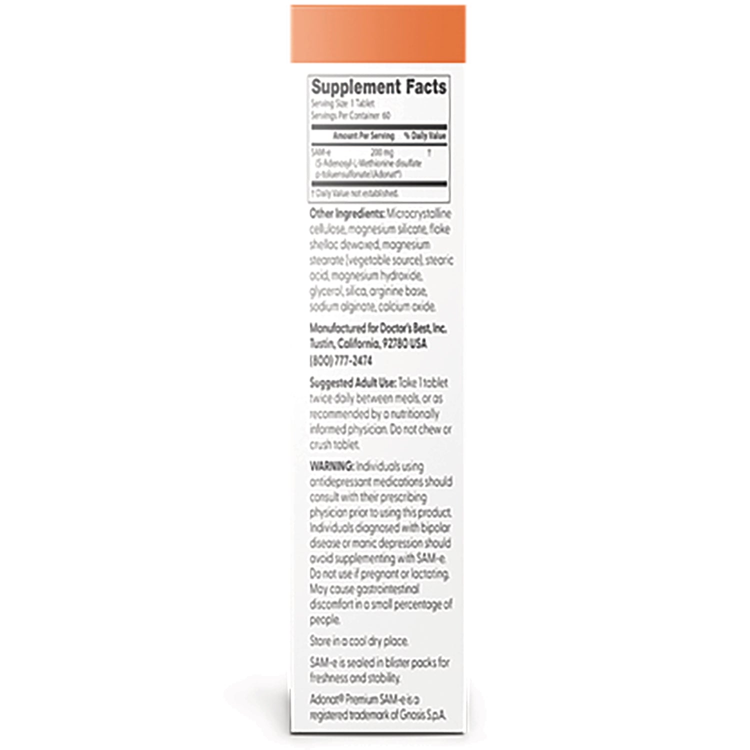 DB167 | back of white supplement box showing Supplement Facts panel, ingredients and warning text