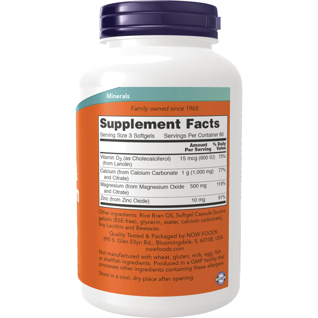 NWF294 | bottle back label showing Supplement Facts panel listing Vitamin D3, Calcium, Magnesium and Zinc - Thumbnail