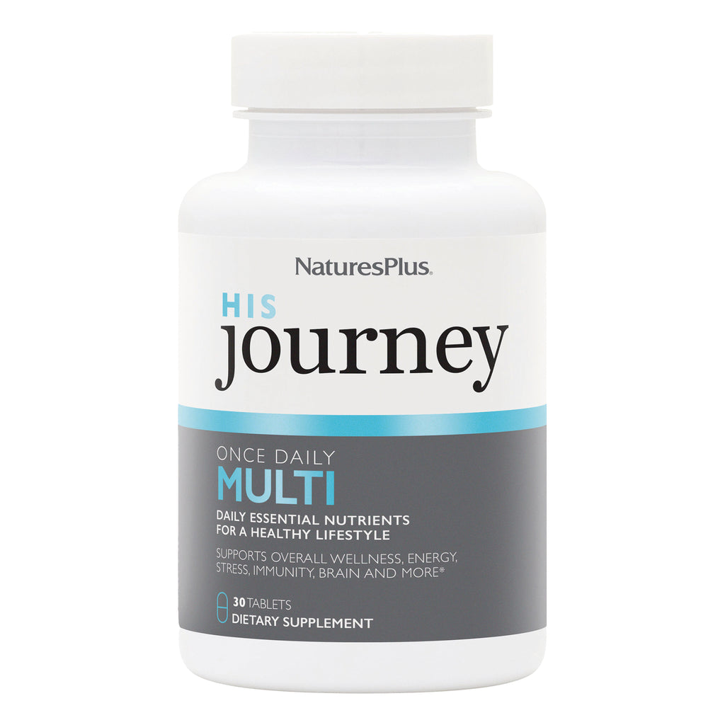 NTP351 | White supplement bottle labeled NaturesPlus His Journey Once Daily Multi, 30 tablets dietary supplement - Thumbnail