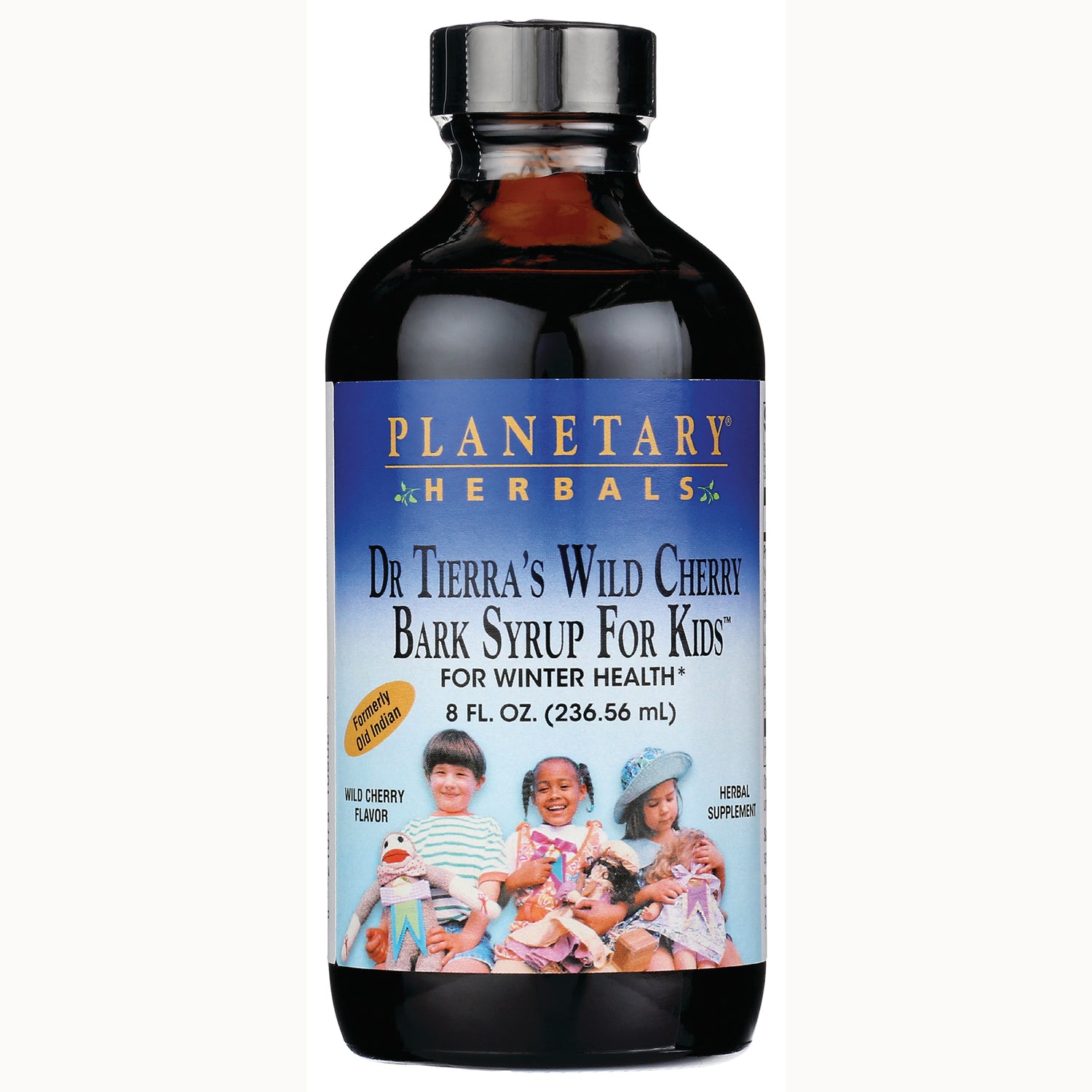 PF257 | Planetary Herbals Dr Tierra's Wild Cherry Bark Syrup for Kids 8 fl oz bottle with label showing children