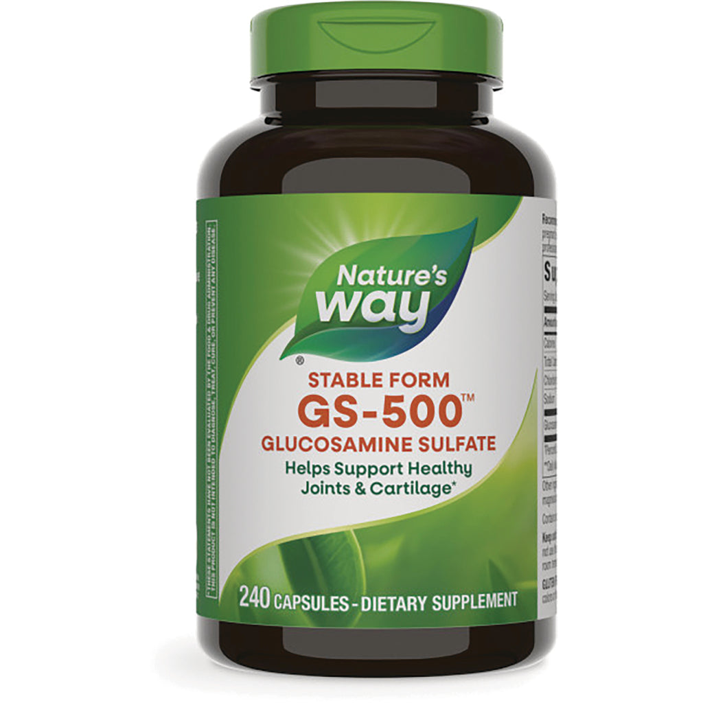 ET260 | Nature's Way GS-500 glucosamine sulfate bottle, 240 capsules, front label reads Helps Support Healthy Joints & Cartilage - Thumbnail
