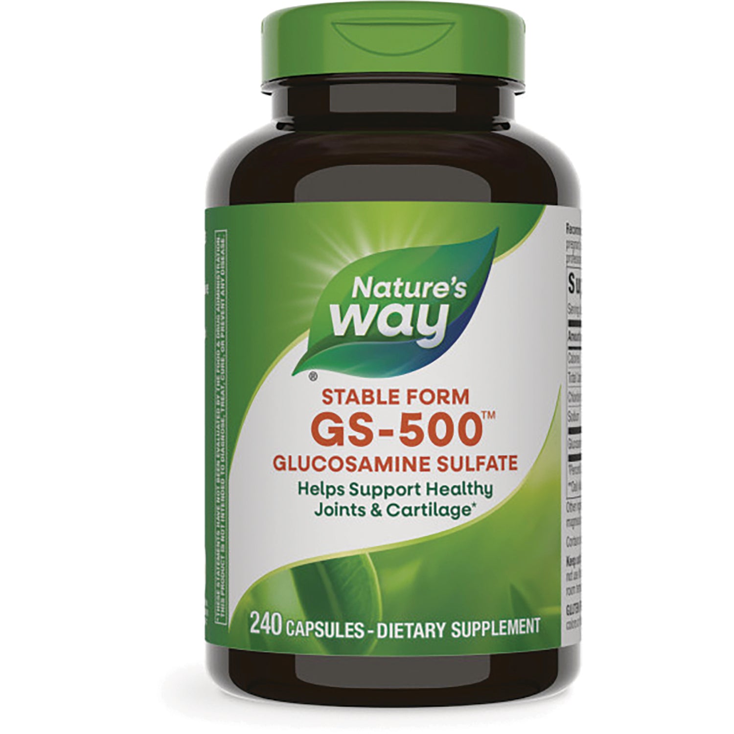 ET260 | Nature's Way GS-500 glucosamine sulfate bottle, 240 capsules, front label reads Helps Support Healthy Joints & Cartilage