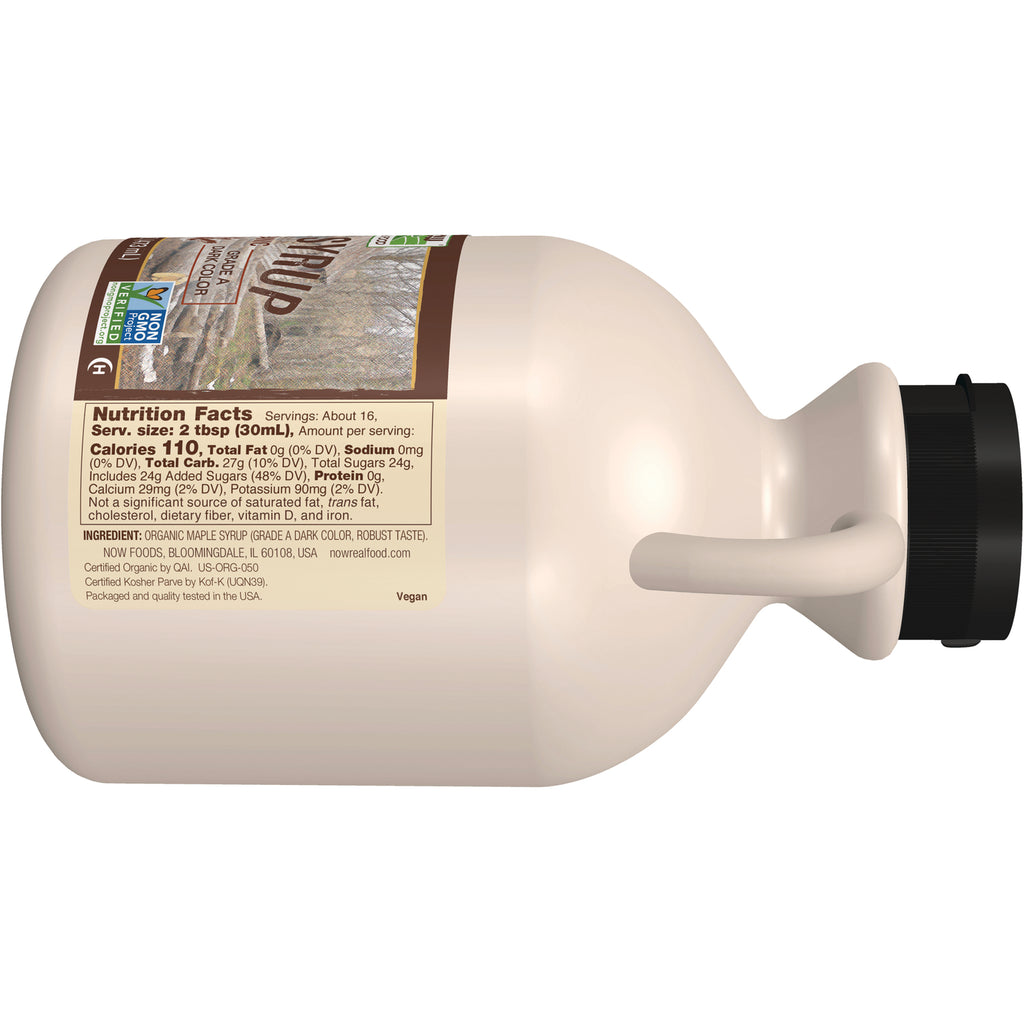 NWF081 | back label showing nutrition facts and ingredients on beige syrup jug with handle and black cap - Thumbnail