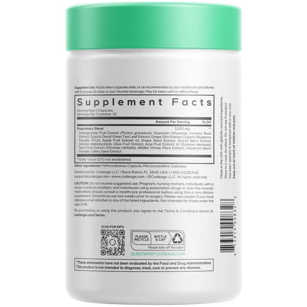 CDG054 | Codeage Polyphenols Broad Spectrum+ white supplement bottle labeled 120 vegetable capsules vegan plant-based - Thumbnail