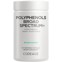 CDG054 | Codeage Polyphenols Broad Spectrum+ white supplement bottle labeled 120 vegetable capsules vegan plant-based