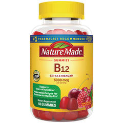 NTM138 | Nature Made B12 extra strength gummies 3000 mcg, 60-count bottle, cherry mixed berry
