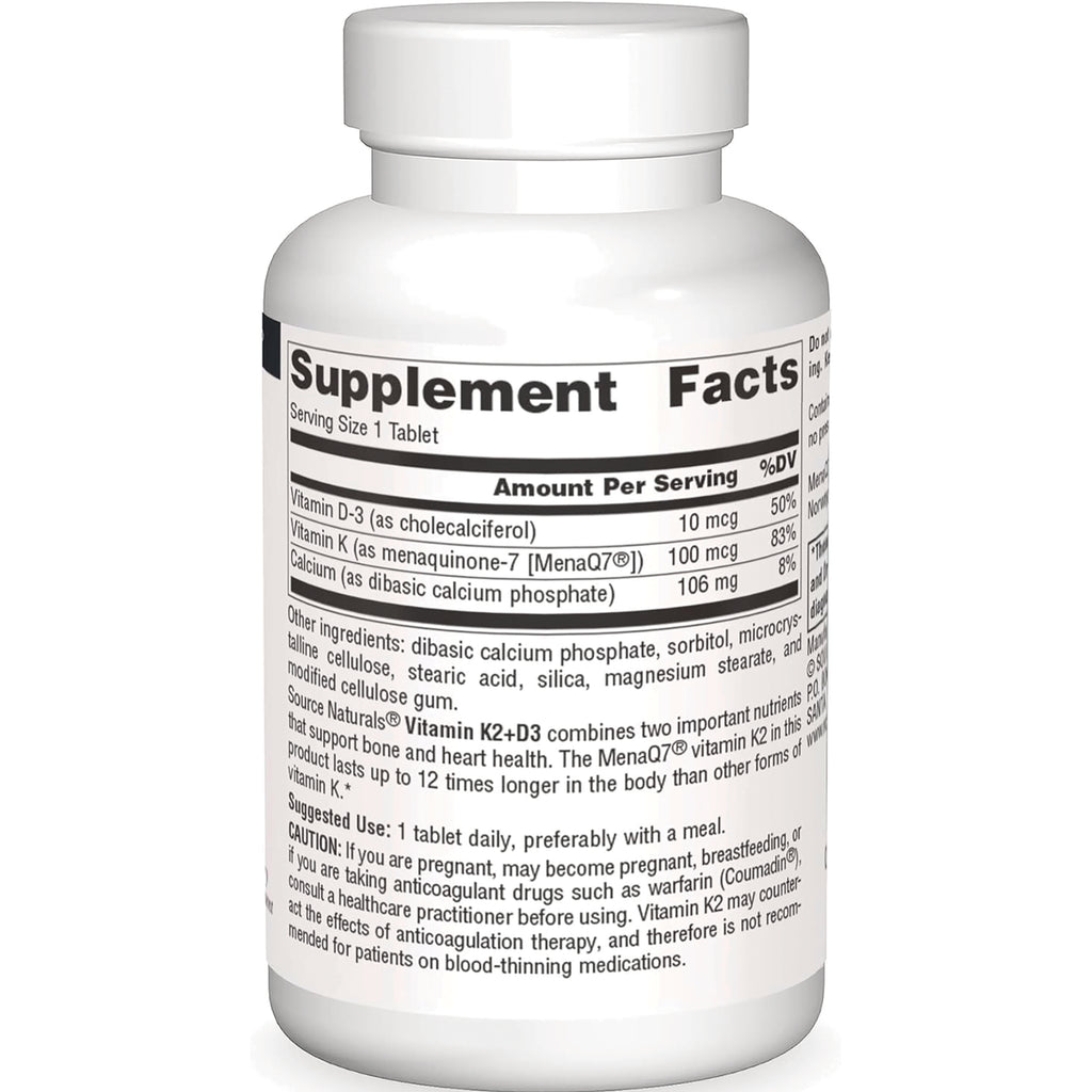 SN324 | Supplement Facts label showing Vitamin D-3, Vitamin K, and Calcium, plus other ingredients and suggested use - Thumbnail