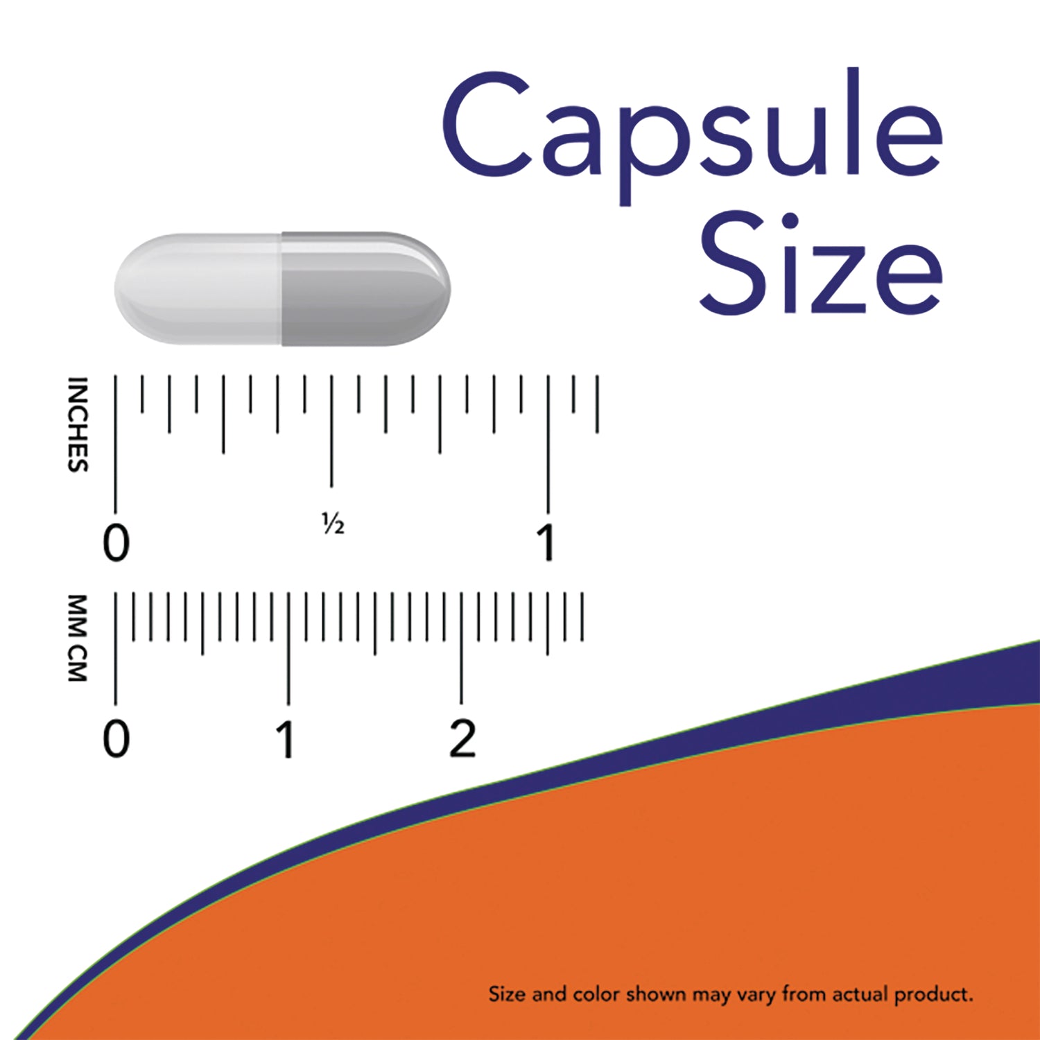 NWF1394 | capsule size diagram with inch and cm rulers showing capsule length