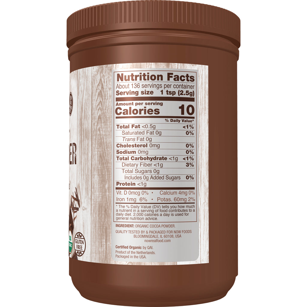 NWF389 | Back label showing Nutrition Facts panel and ingredients on brown cocoa powder container - Thumbnail