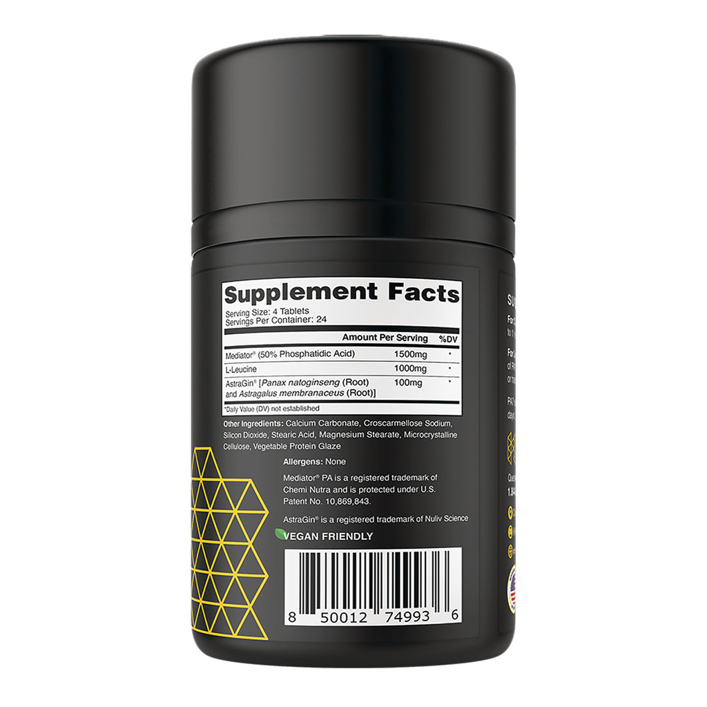 HPN009 | back of black supplement bottle showing Supplement Facts panel, ingredients, barcode and vegan friendly label - Thumbnail