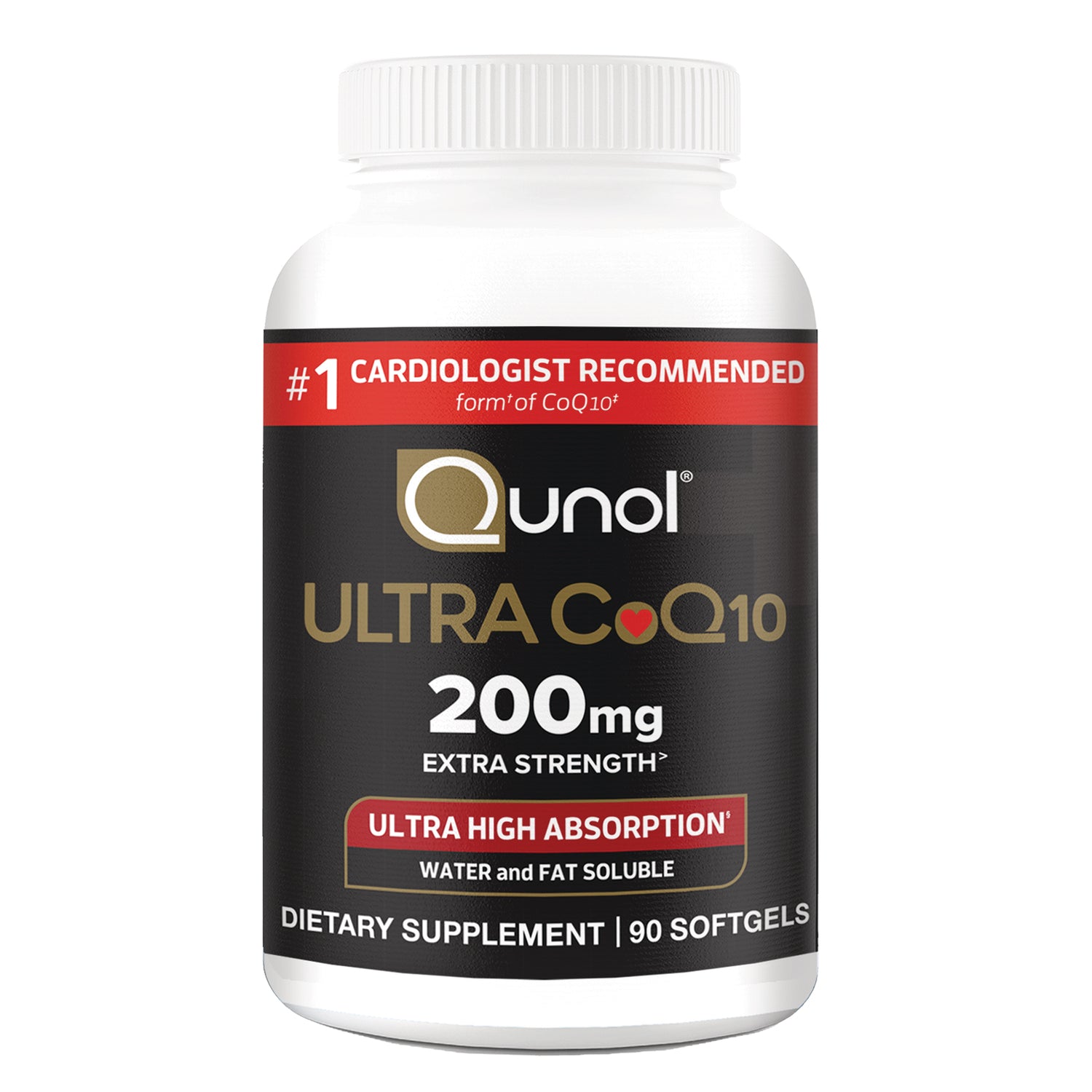 QNL016 | Qunol Ultra CoQ10 200 mg dietary supplement bottle with 90 softgels