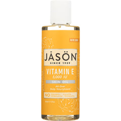 JC033 | Jason Vitamin E 5,000 IU skin oil bottle front with orange label, 118 ml