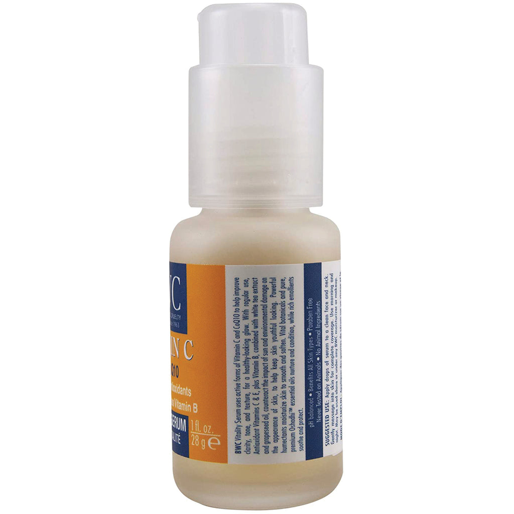 BWC110 | Back of small frosted pump bottle with orange and blue product label showing ingredients and directions - Thumbnail