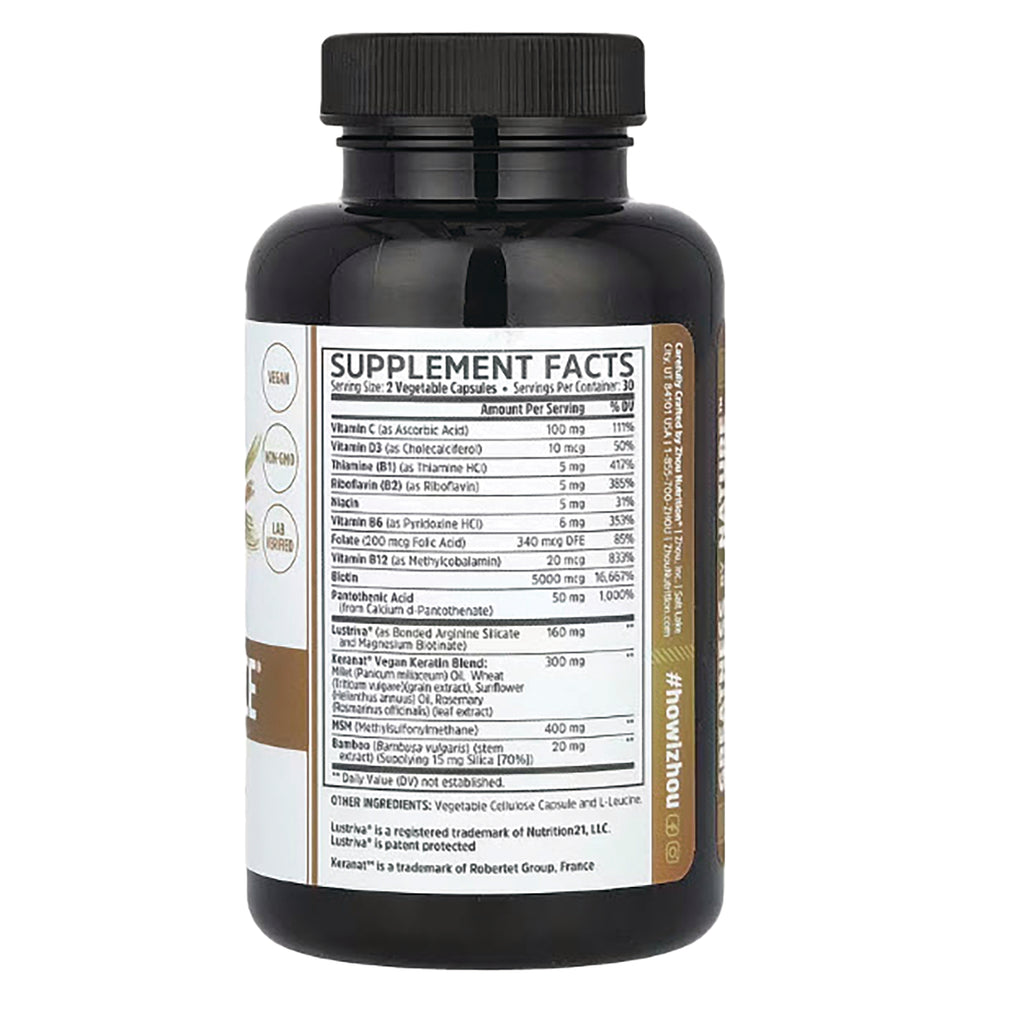 ZOU010 | Back of Zhou Nutrition supplement bottle showing Supplement Facts and ingredients panel - Thumbnail